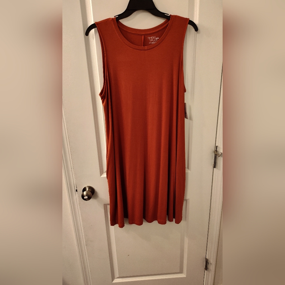 Time and Tru Sleeveless Midi Dress in Warm Rust
